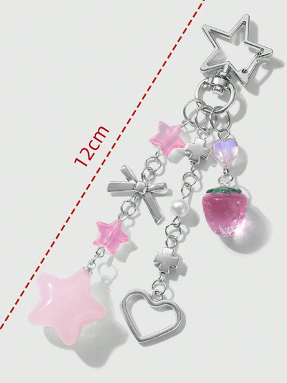 1pc Unisex Kawaii Glass Strawberry Summer Fruit Keychain Gift For Couple Or BFF Wallet With Strap Cell Phone Pouch Keychain Accessories Key Chains For Women Small Gifts Gifts For Her
