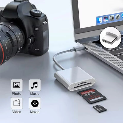 1pc Unisex Portable USB-C/Lightning 2-In-1 Card Reader Dual Slot SD/TF High-Speed Transfer Plug & Play Smart Compatible With All Devices Apple Android Camera Travel Office Streaming Essential Digital