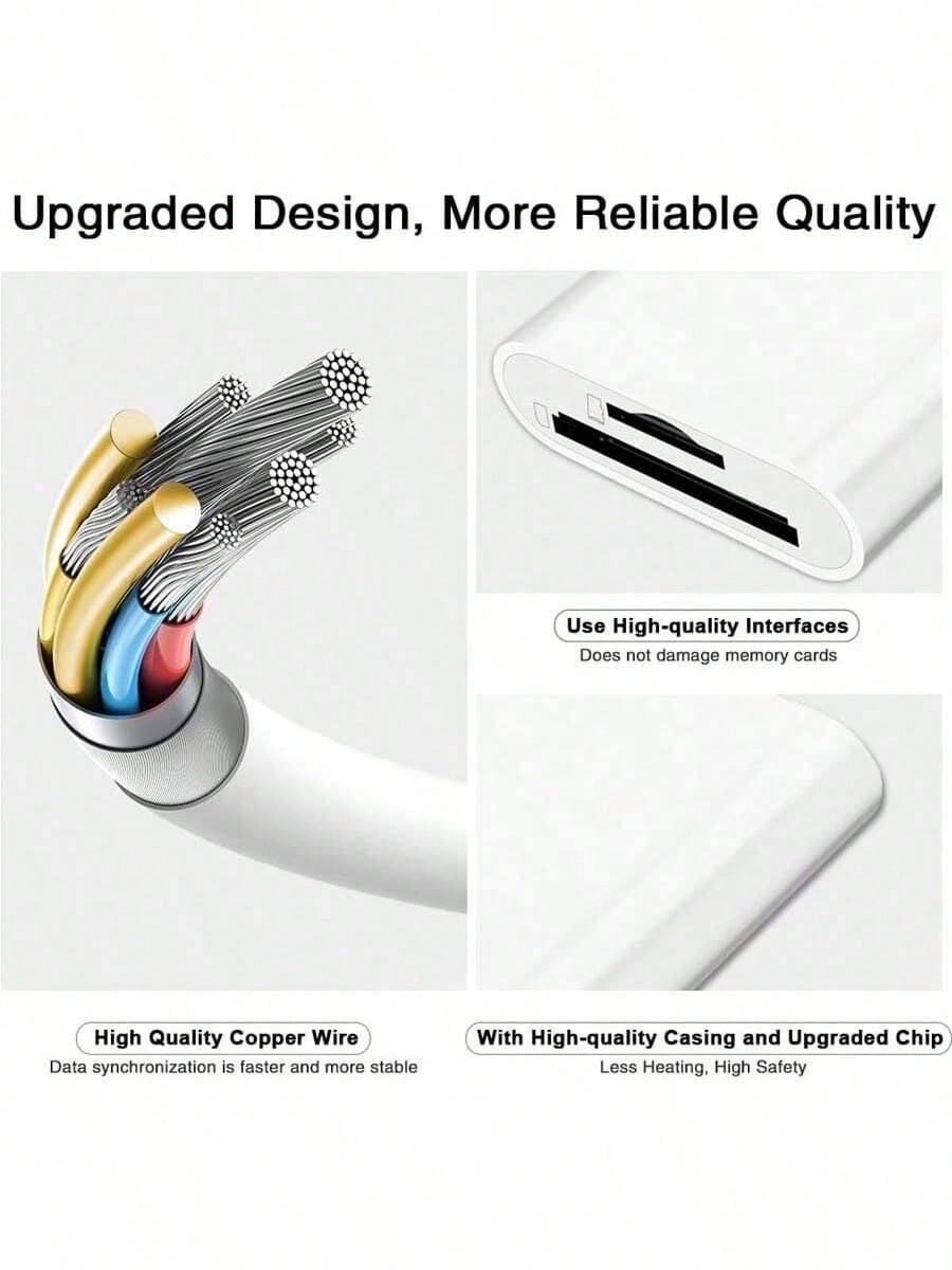 1pc Unisex Portable USB-C/Lightning 2-In-1 Card Reader Dual Slot SD/TF High-Speed Transfer Plug & Play Smart Compatible With All Devices Apple Android Camera Travel Office Streaming Essential Digital