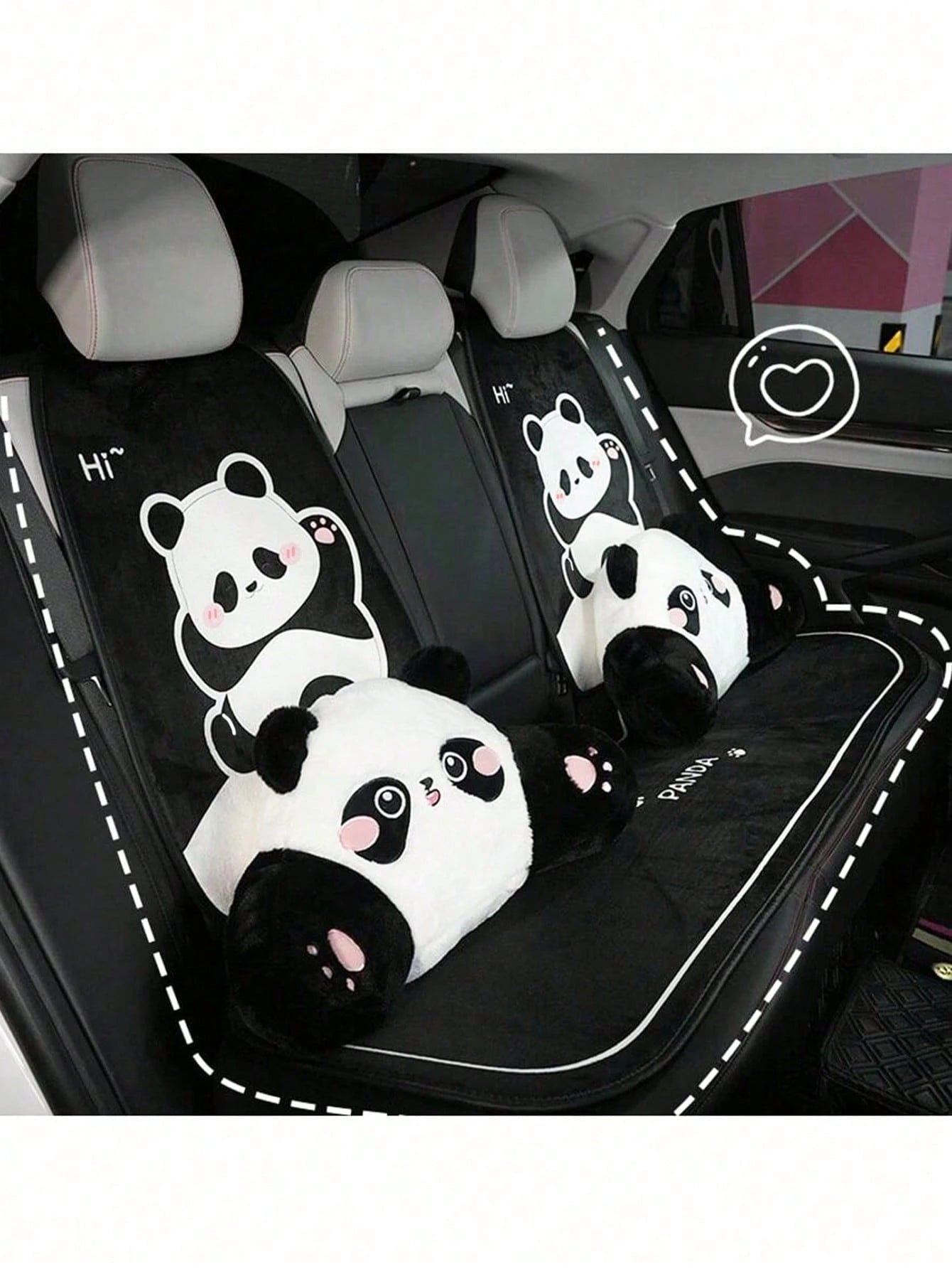 1pc Universal Car Seat Cushion, Plush Warm Panda Design Soft Comfortable Car Seat Protector With Neck Pillow, Suitable For Most Vehicles,Car Accessories
