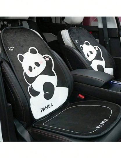 1pc Universal Car Seat Cushion, Plush Warm Panda Design Soft Comfortable Car Seat Protector With Neck Pillow, Suitable For Most Vehicles,Car Accessories