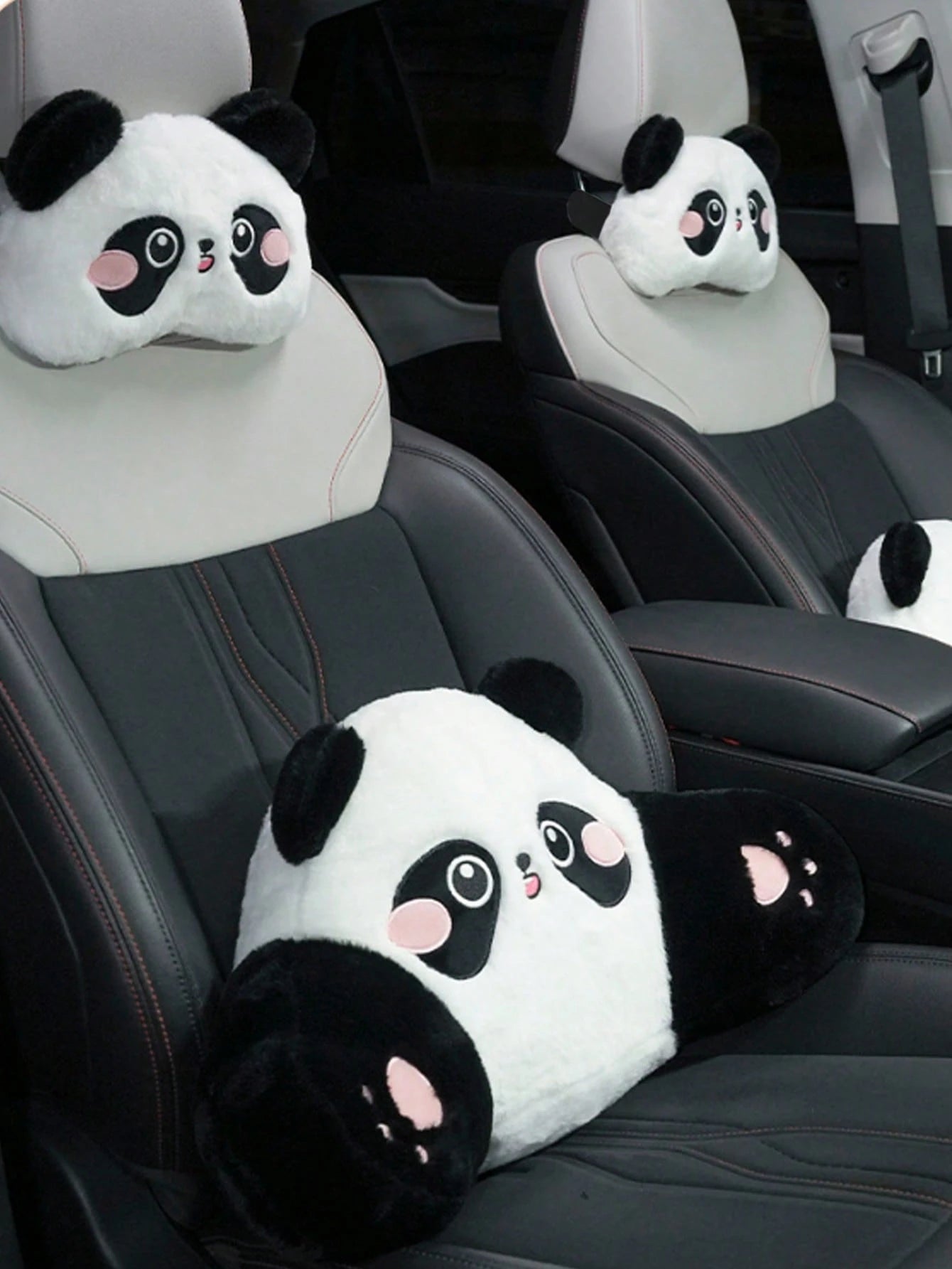 1pc Universal Car Seat Cushion, Plush Warm Panda Design Soft Comfortable Car Seat Protector With Neck Pillow, Suitable For Most Vehicles,Car Accessories
