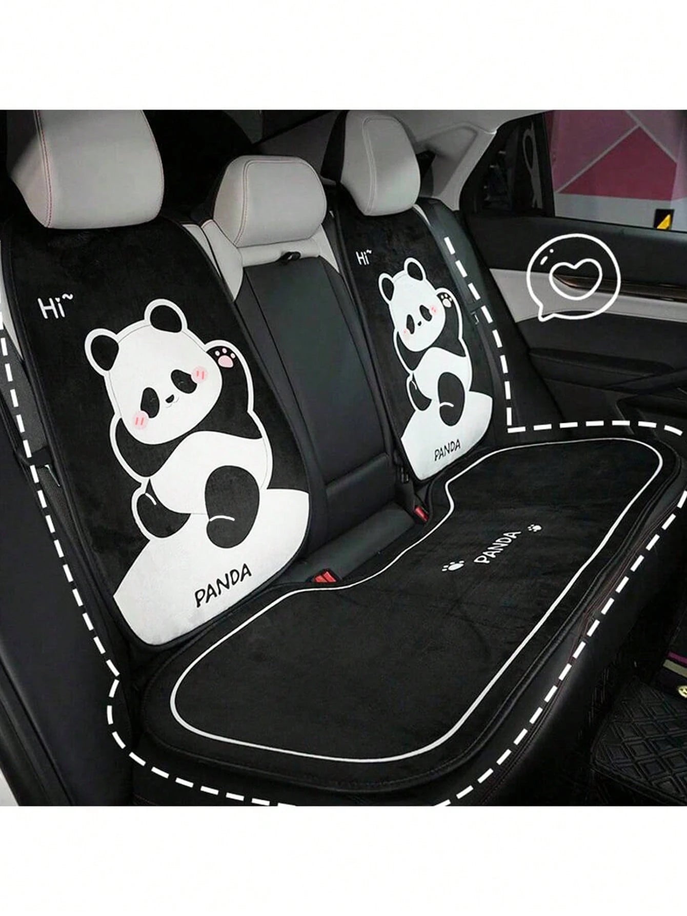 1pc Universal Car Seat Cushion, Plush Warm Panda Design Soft Comfortable Car Seat Protector With Neck Pillow, Suitable For Most Vehicles,Car Accessories