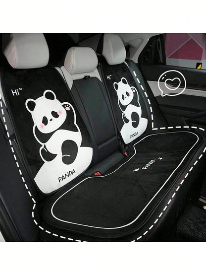 1pc Universal Car Seat Cushion, Plush Warm Panda Design Soft Comfortable Car Seat Protector With Neck Pillow, Suitable For Most Vehicles,Car Accessories