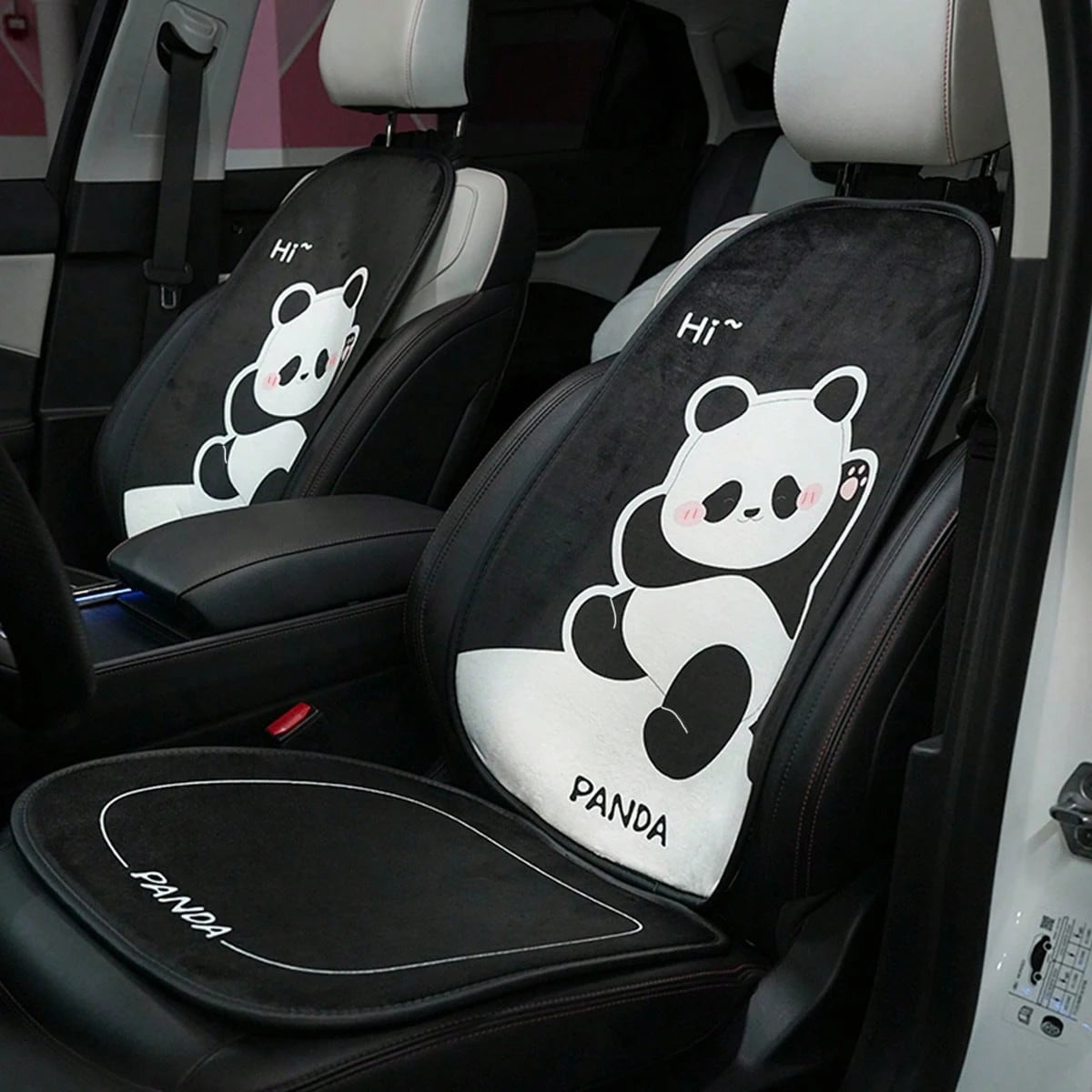 1pc Universal Car Seat Cushion, Plush Warm Panda Design Soft Comfortable Car Seat Protector With Neck Pillow, Suitable For Most Vehicles,Car Accessories