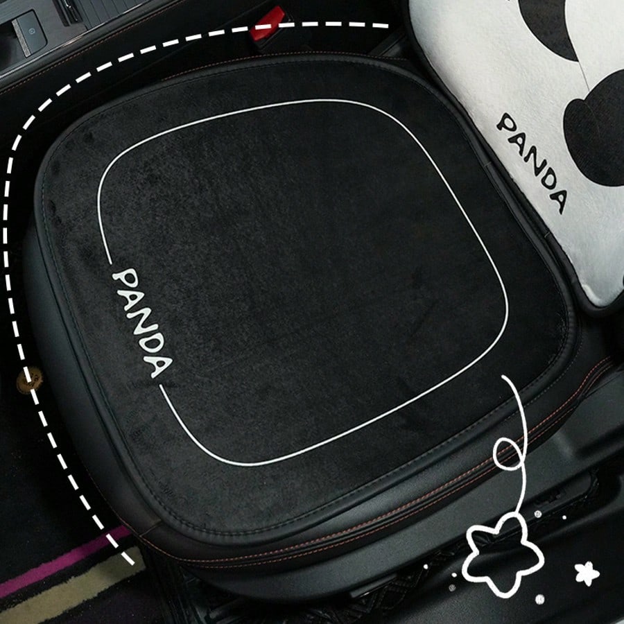 1pc Universal Car Seat Cushion, Plush Warm Panda Design Soft Comfortable Car Seat Protector With Neck Pillow, Suitable For Most Vehicles,Car Accessories