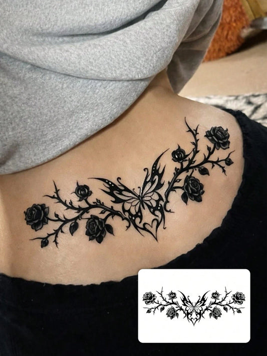 1pc Waterproof Temporary Tattoo Sticker, PVC Heart Dark Fairy Demon Wing Seductive Design, European And American Fashion, Waterproof & Sweat-Proof, Suitable For Daily Use
