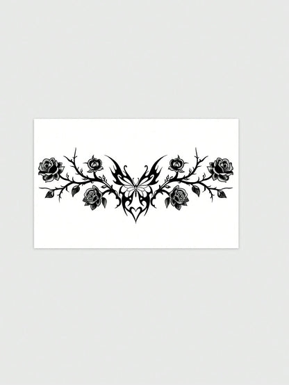 1pc Waterproof Temporary Tattoo Sticker, PVC Heart Dark Fairy Demon Wing Seductive Design, European And American Fashion, Waterproof & Sweat-Proof, Suitable For Daily Use