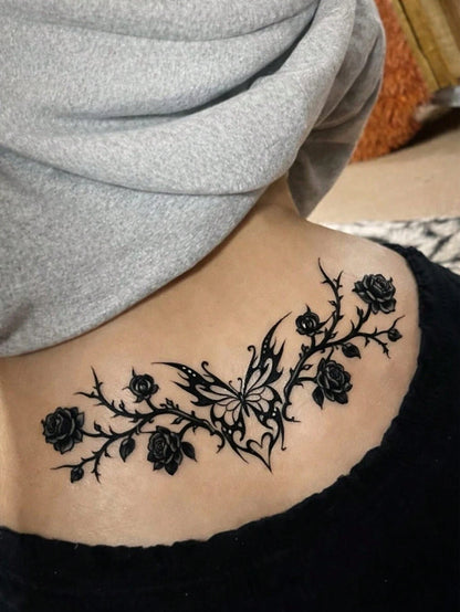 1pc Waterproof Temporary Tattoo Sticker, PVC Heart Dark Fairy Demon Wing Seductive Design, European And American Fashion, Waterproof & Sweat-Proof, Suitable For Daily Use