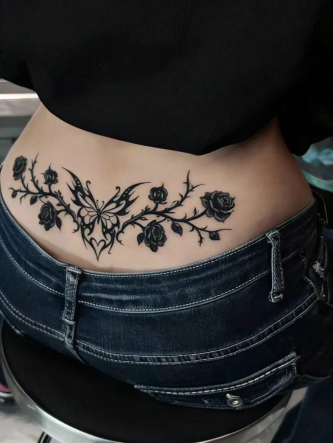 1pc Waterproof Temporary Tattoo Sticker, PVC Heart Dark Fairy Demon Wing Seductive Design, European And American Fashion, Waterproof & Sweat-Proof, Suitable For Daily Use
