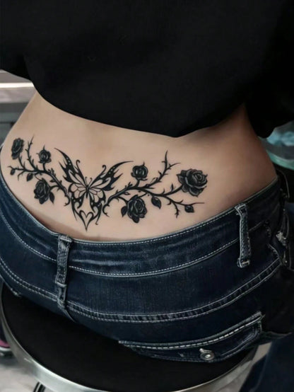 1pc Waterproof Temporary Tattoo Sticker, PVC Heart Dark Fairy Demon Wing Seductive Design, European And American Fashion, Waterproof & Sweat-Proof, Suitable For Daily Use