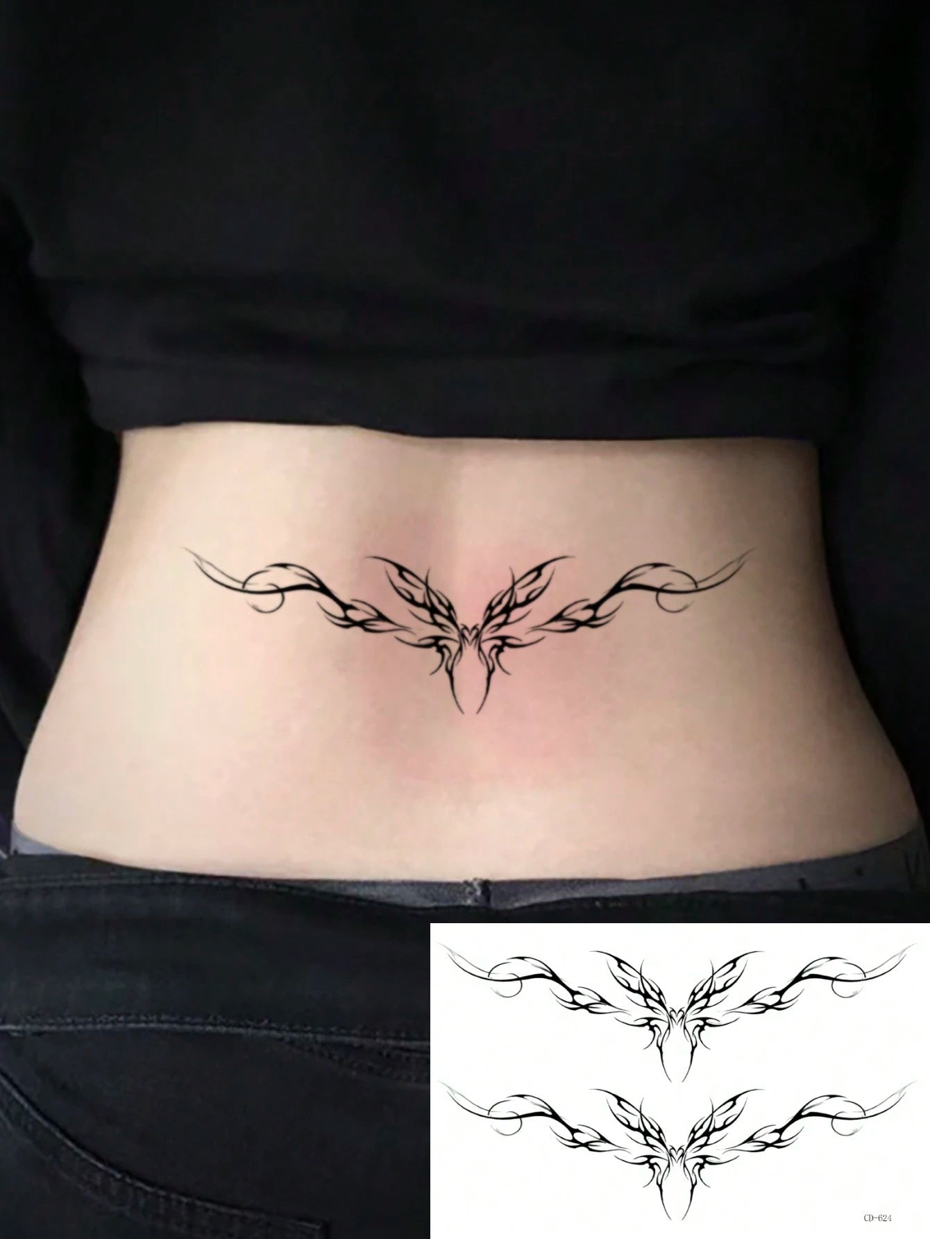 1pc Waterproof Temporary Tattoo Sticker, PVC Heart Dark Fairy Demon Wing Seductive Design, European And American Fashion, Waterproof & Sweat-Proof, Suitable For Daily Use