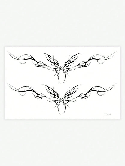 1pc Waterproof Temporary Tattoo Sticker, PVC Heart Dark Fairy Demon Wing Seductive Design, European And American Fashion, Waterproof & Sweat-Proof, Suitable For Daily Use
