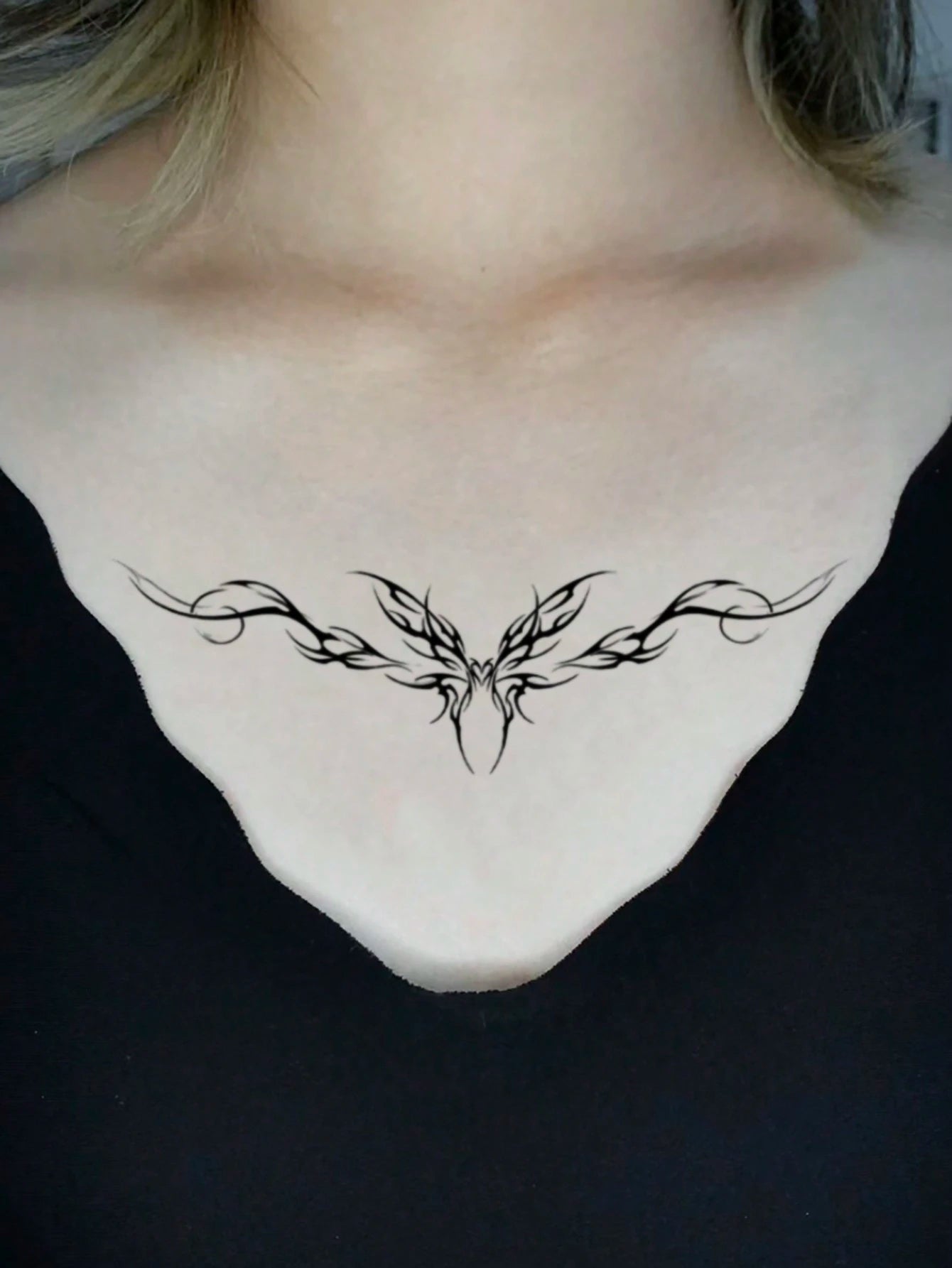 1pc Waterproof Temporary Tattoo Sticker, PVC Heart Dark Fairy Demon Wing Seductive Design, European And American Fashion, Waterproof & Sweat-Proof, Suitable For Daily Use