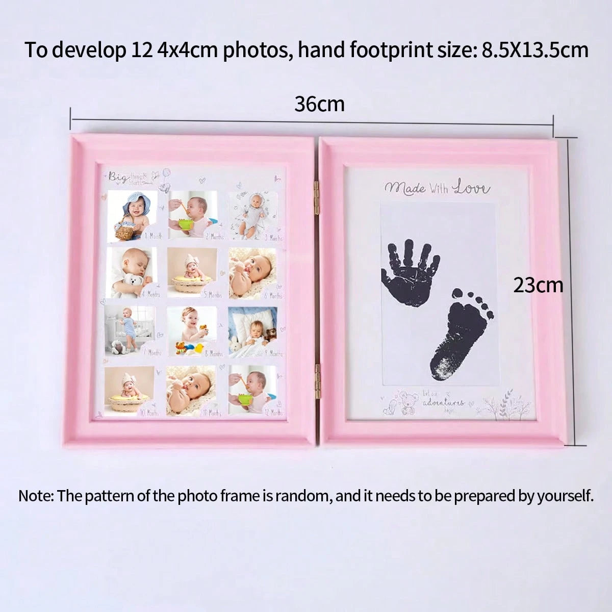 1pc White Book-Style Baby's 1st Year Growth Hand & Foot Print Photo Frame, Plastic Material Suitable For Daily Use & Commemorative Occasions (Requires 12pcs 4x4cm Photos, Hand & Foot Print Size: 8.5X1