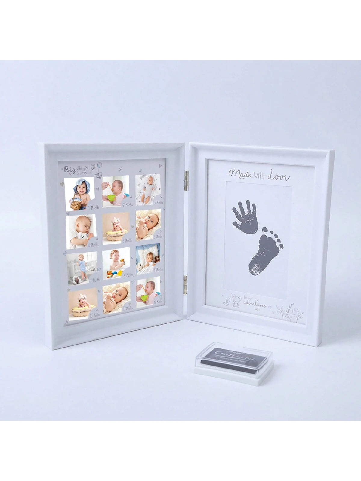 1pc White Book-Style Baby's 1st Year Growth Hand & Foot Print Photo Frame, Plastic Material Suitable For Daily Use & Commemorative Occasions (Requires 12pcs 4x4cm Photos, Hand & Foot Print Size: 8.5X1