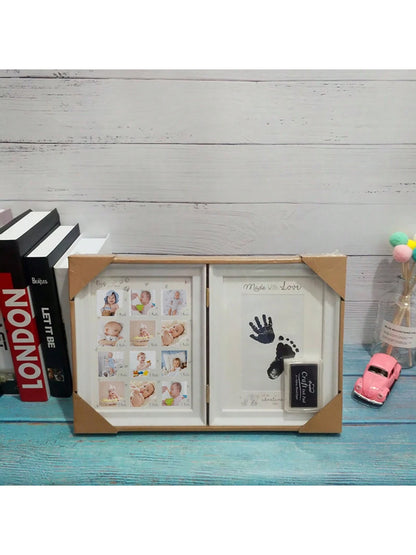 1pc White Book-Style Baby's 1st Year Growth Hand & Foot Print Photo Frame, Plastic Material Suitable For Daily Use & Commemorative Occasions (Requires 12pcs 4x4cm Photos, Hand & Foot Print Size: 8.5X1