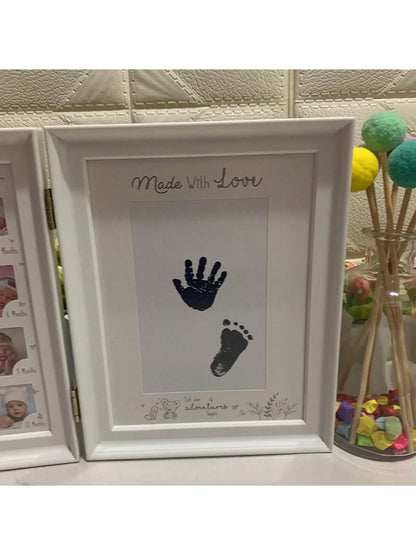 1pc White Book-Style Baby's 1st Year Growth Hand & Foot Print Photo Frame, Plastic Material Suitable For Daily Use & Commemorative Occasions (Requires 12pcs 4x4cm Photos, Hand & Foot Print Size: 8.5X1