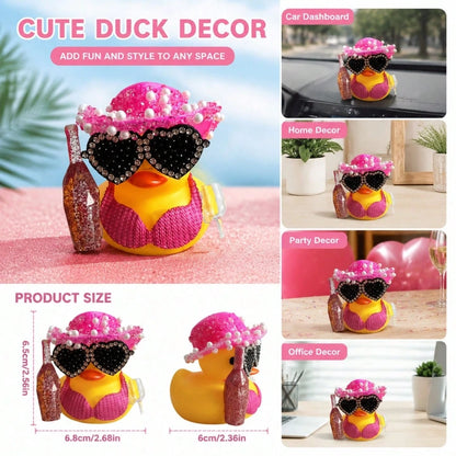 1pc White Duck Car Dashboard Decoration With Pink Glitter Hat, Champagne Bottle And Fashion Glasses- Fun Car Interior For Motorcycle, Bicycle, Holiday Gift And Party Atmosphere