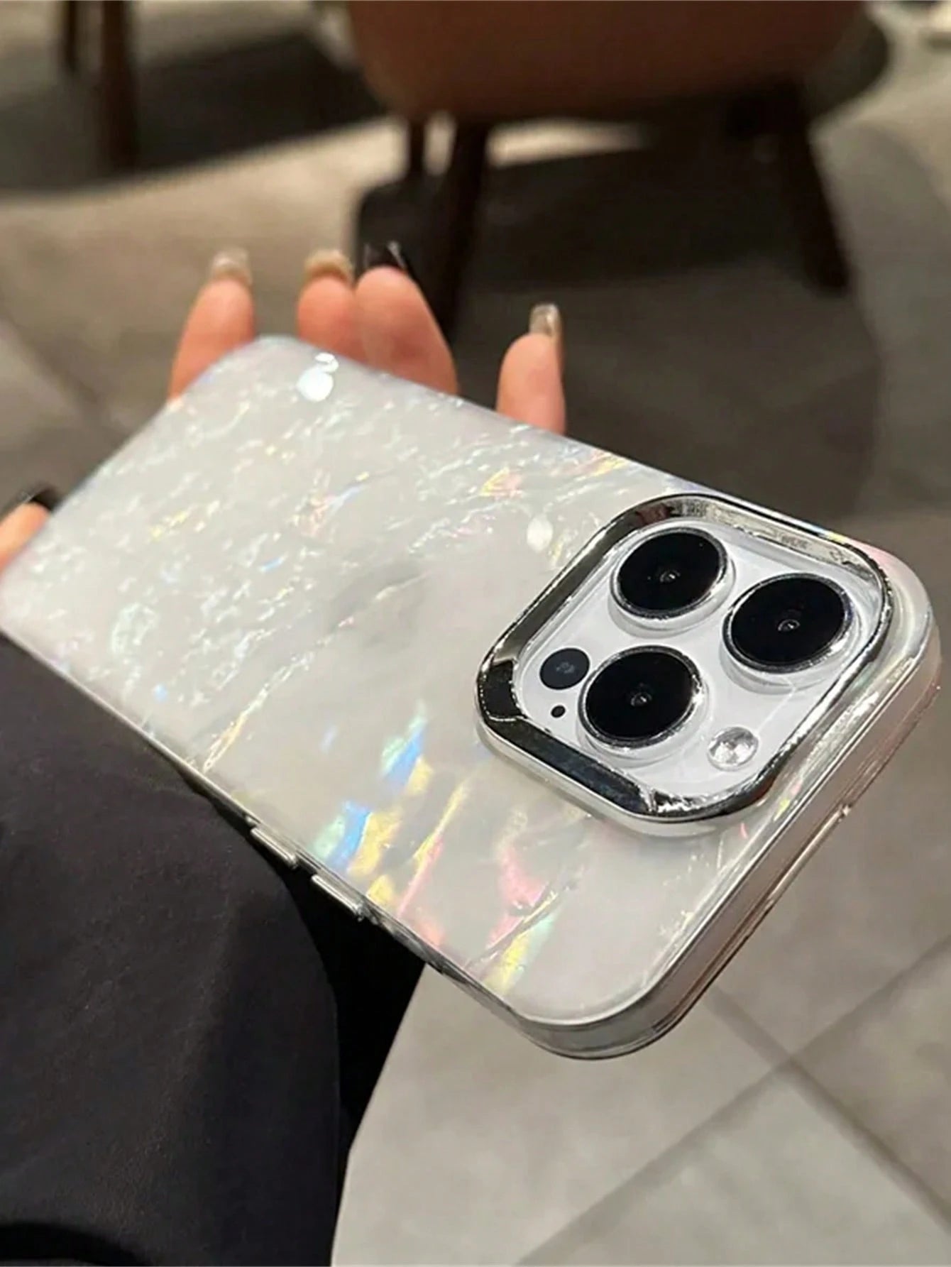 1pc White Electroplated Shell Pattern Glossy Soft Case, Compatible With 16/15/11/14/12/13 Pro Max, Camera Protection, Shockproof, Waterproof, Anti-Drop, Anti-Scratch