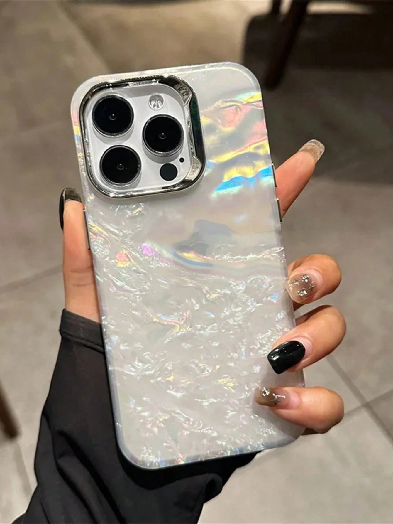 1pc White Electroplated Shell Pattern Glossy Soft Case, Compatible With 16/15/11/14/12/13 Pro Max, Camera Protection, Shockproof, Waterproof, Anti-Drop, Anti-Scratch