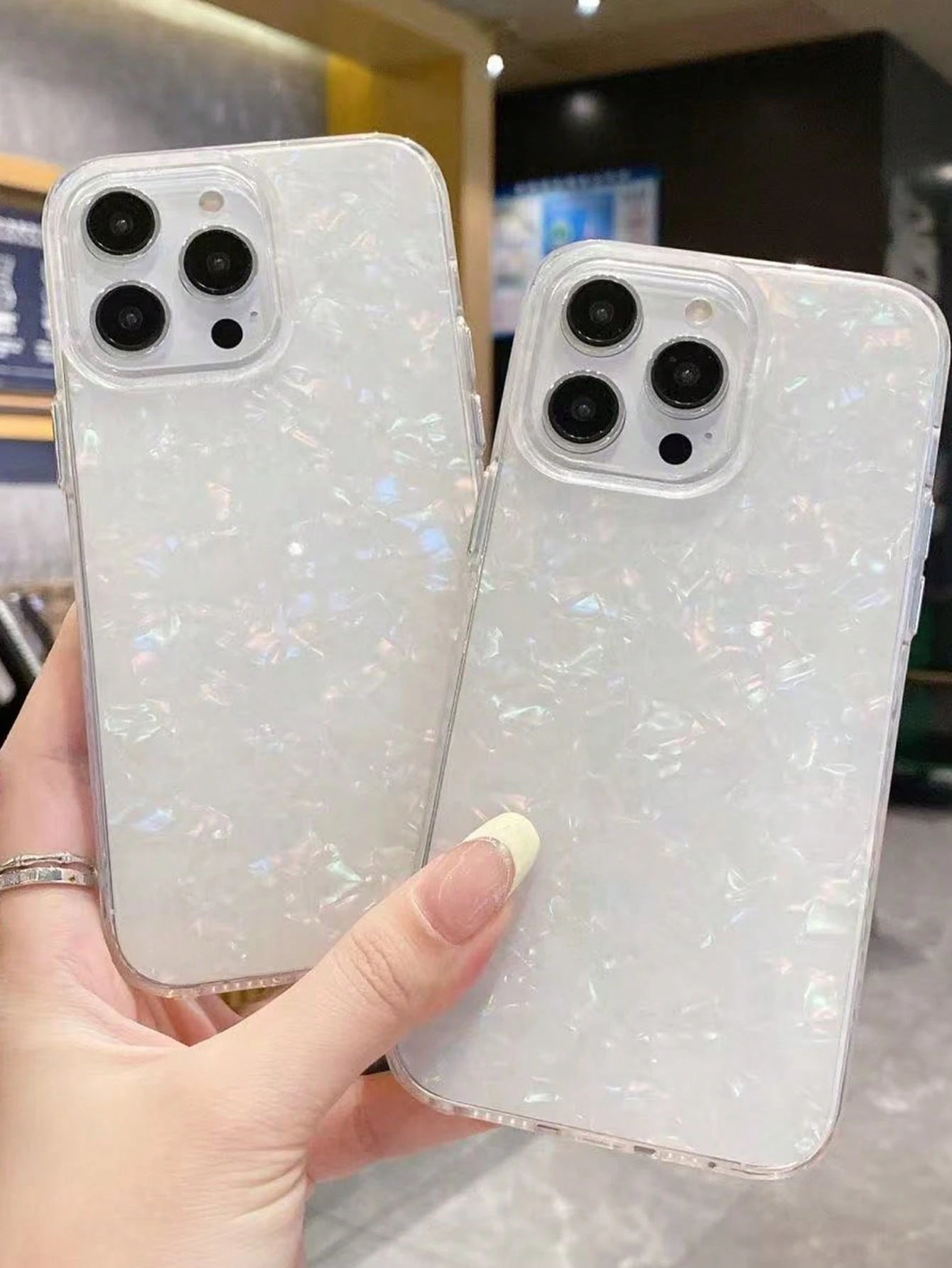 1pc White Electroplated Shell Pattern Glossy Soft Case, Compatible With 16/15/11/14/12/13 Pro Max, Camera Protection, Shockproof, Waterproof, Anti-Drop, Anti-Scratch