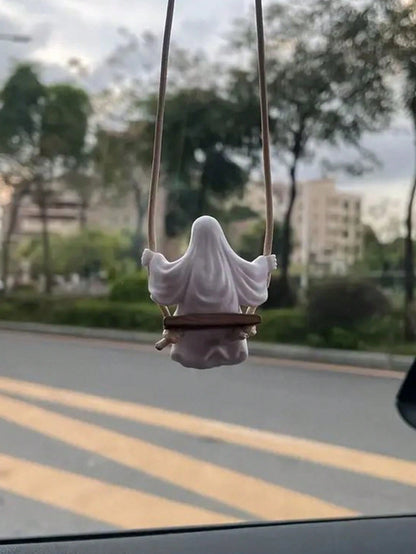 1pc White PVC Swing Ghost Car Pendant, Suitable For Rear View Mirror Decoration, Home Garden Decor