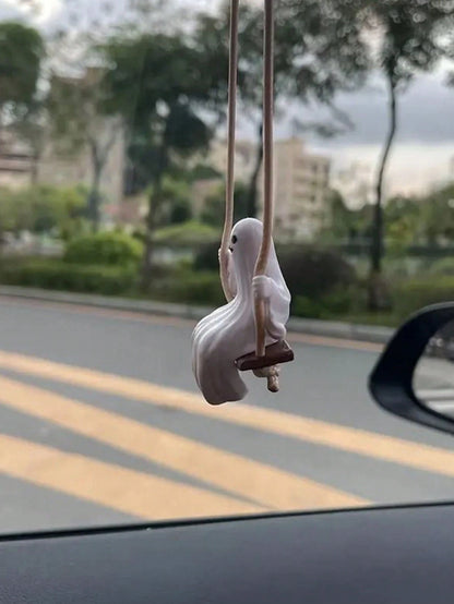 1pc White PVC Swing Ghost Car Pendant, Suitable For Rear View Mirror Decoration, Home Garden Decor