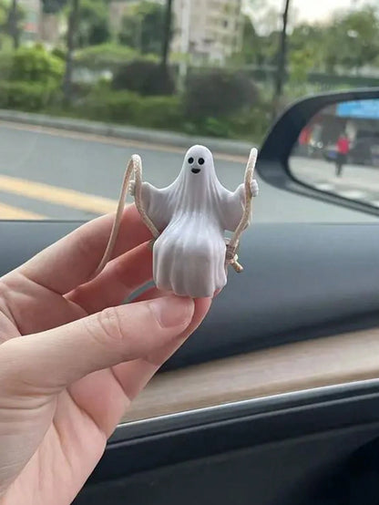 1pc White PVC Swing Ghost Car Pendant, Suitable For Rear View Mirror Decoration, Home Garden Decor