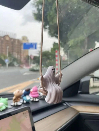 1pc White PVC Swing Ghost Car Pendant, Suitable For Rear View Mirror Decoration, Home Garden Decor