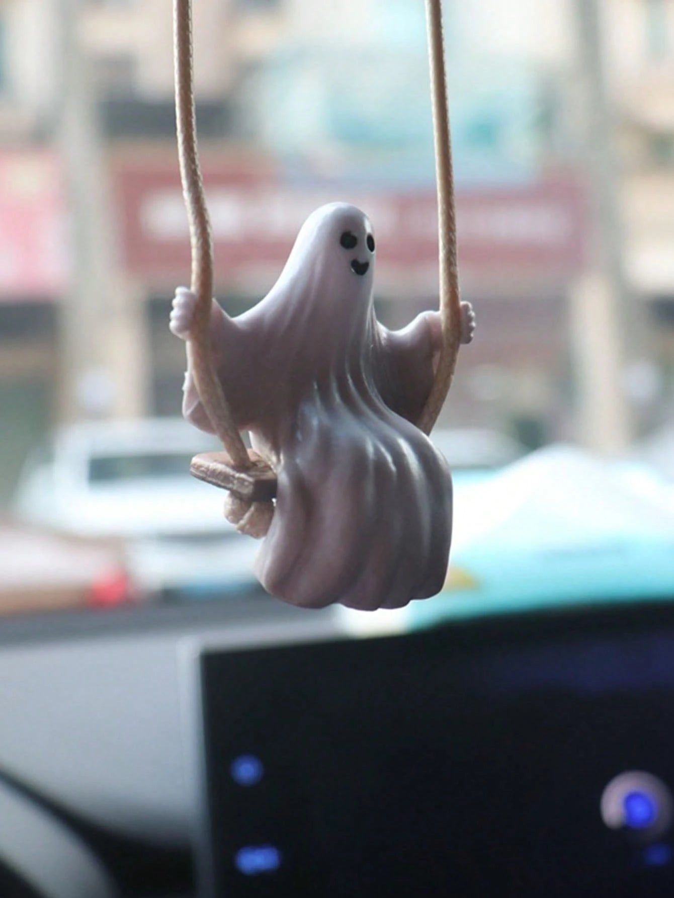 1pc White PVC Swing Ghost Car Pendant, Suitable For Rear View Mirror Decoration, Home Garden Decor