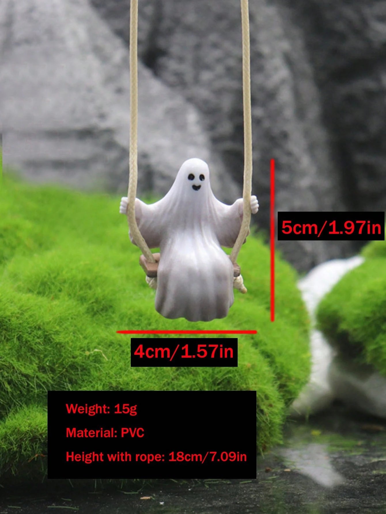 1pc White PVC Swing Ghost Car Pendant, Suitable For Rear View Mirror Decoration, Home Garden Decor