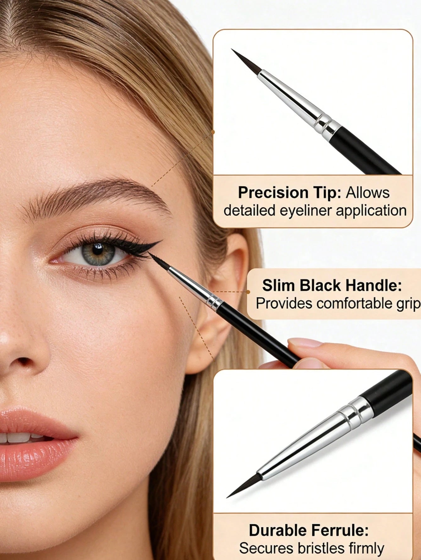 1PC Women's Boutique Eyeliner Brush And Eyebrow Brush, Makeup Tools, Tear Brush, Simple And Suitable For Beginners, Can Smudge Eye Shadow, Create Natural Eyeliner Contour, Travel, Eye Shadow Brush, Sp