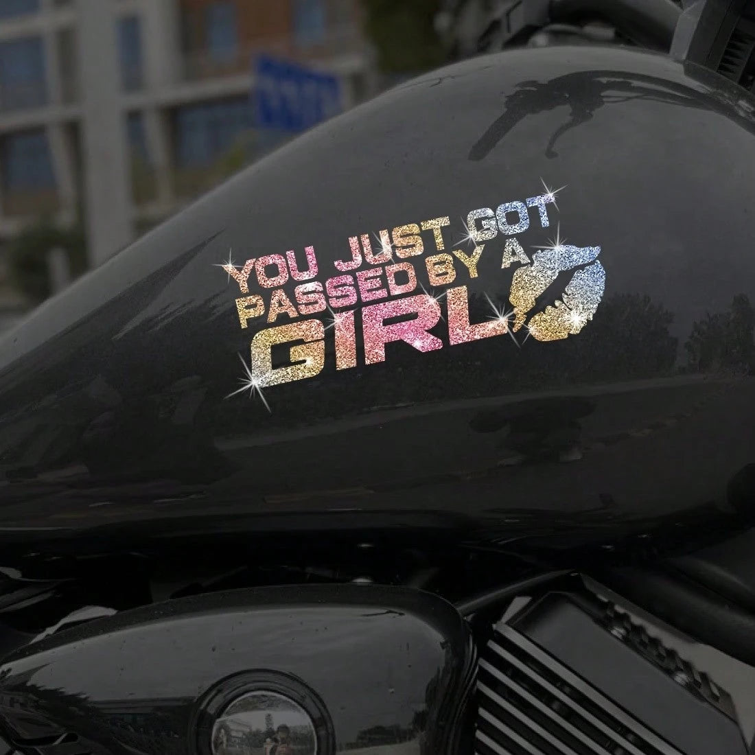 1pc "YOU JUST GOT PASSED BY A GIR" Self-Adhesive Glossy Sticker Fashion Art Sticker Suitable For Cars, Trucks, Walls, Laptops, Disposable, Residue Free- Compatible With Plastic Surfaces, Shiny Laptop