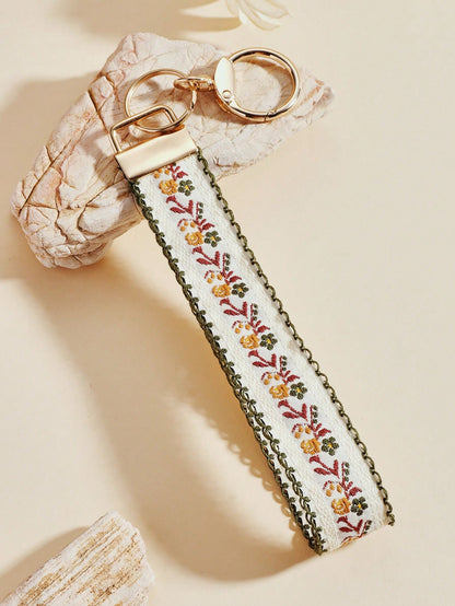 1pc Zinc Alloy Keychain, Key Chain, Bag Charm, Double-Layer Ribbon Keychain, Woven Strap Keychain, Keychain Accessories, Wristlet Keychain, Printed Ribbon Keychain, Women's Car Keychain, Women's Bag C
