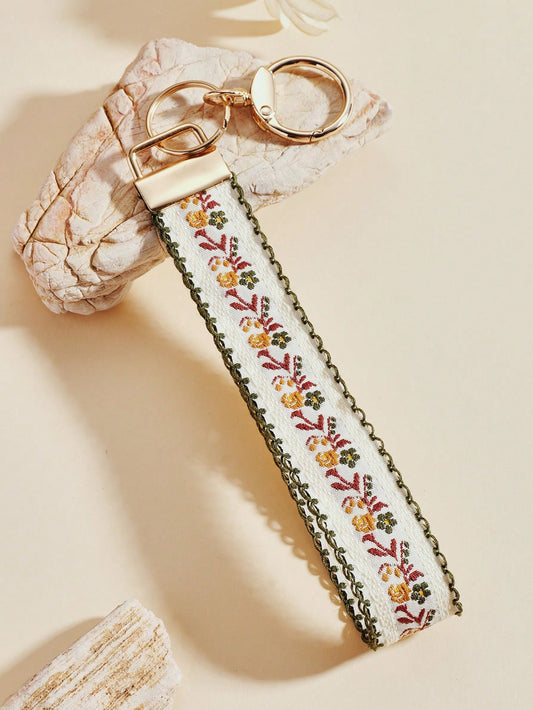 1pc Zinc Alloy Keychain, Key Chain, Bag Charm, Double-Layer Ribbon Keychain, Woven Strap Keychain, Keychain Accessories, Wristlet Keychain, Printed Ribbon Keychain, Women's Car Keychain, Women's Bag C