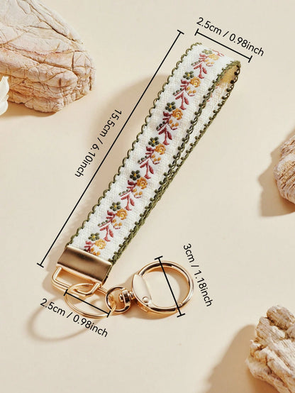 1pc Zinc Alloy Keychain, Key Chain, Bag Charm, Double-Layer Ribbon Keychain, Woven Strap Keychain, Keychain Accessories, Wristlet Keychain, Printed Ribbon Keychain, Women's Car Keychain, Women's Bag C