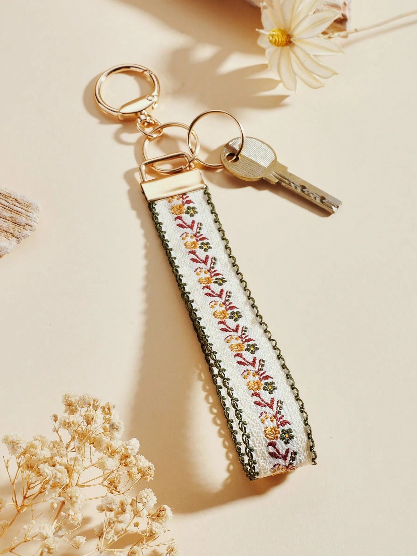 1pc Zinc Alloy Keychain, Key Chain, Bag Charm, Double-Layer Ribbon Keychain, Woven Strap Keychain, Keychain Accessories, Wristlet Keychain, Printed Ribbon Keychain, Women's Car Keychain, Women's Bag C