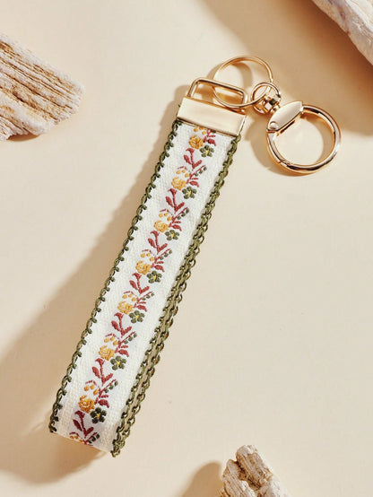 1pc Zinc Alloy Keychain, Key Chain, Bag Charm, Double-Layer Ribbon Keychain, Woven Strap Keychain, Keychain Accessories, Wristlet Keychain, Printed Ribbon Keychain, Women's Car Keychain, Women's Bag C