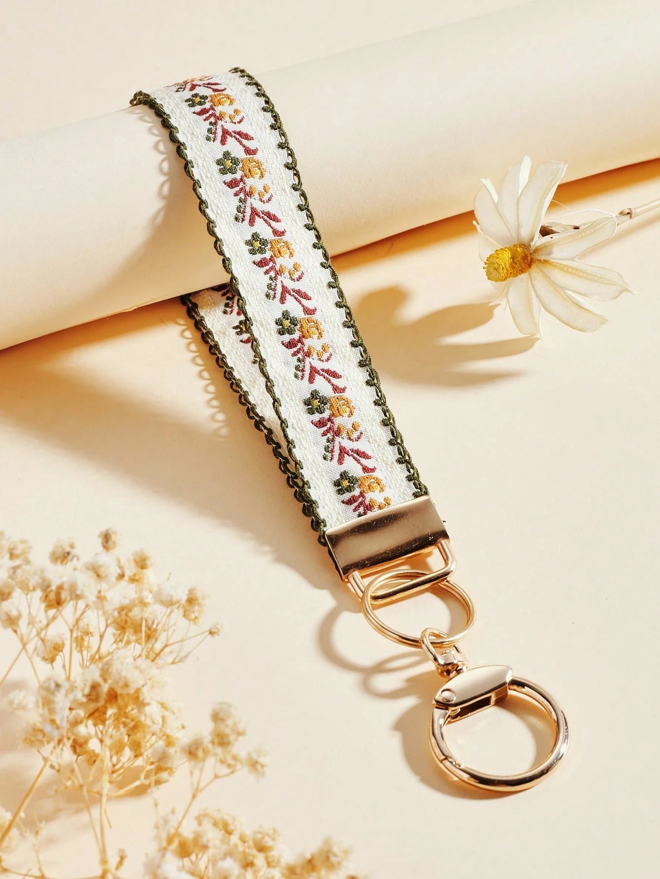 1pc Zinc Alloy Keychain, Key Chain, Bag Charm, Double-Layer Ribbon Keychain, Woven Strap Keychain, Keychain Accessories, Wristlet Keychain, Printed Ribbon Keychain, Women's Car Keychain, Women's Bag C