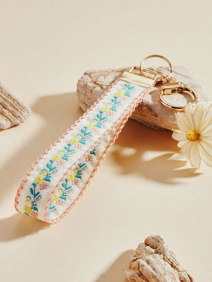 1pc Zinc Alloy Keychain, Key Chain, Bag Charm, Double-Layer Ribbon Keychain, Woven Strap Keychain, Keychain Accessories, Wristlet Keychain, Printed Ribbon Keychain, Women's Car Keychain, Women's Bag C