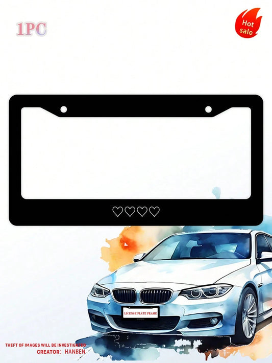 1PC,White Heart Style License Plate Prame Stainless Steel Rust-Proof Auto Parts License Plate Decorative Screws Fit Standard 2 Holes U.S. License Plate, 12.2x 6.3 Inch
