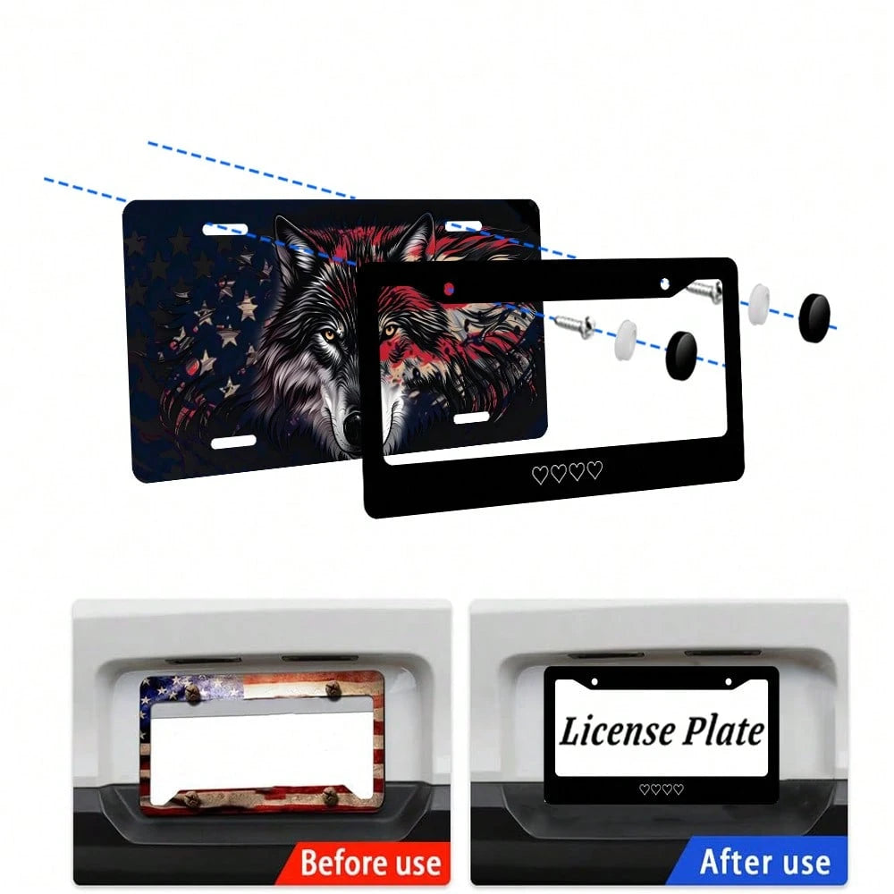 1PC,White Heart Style License Plate Prame Stainless Steel Rust-Proof Auto Parts License Plate Decorative Screws Fit Standard 2 Holes U.S. License Plate, 12.2x 6.3 Inch
