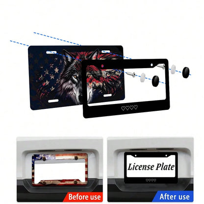 1PC,White Heart Style License Plate Prame Stainless Steel Rust-Proof Auto Parts License Plate Decorative Screws Fit Standard 2 Holes U.S. License Plate, 12.2x 6.3 Inch