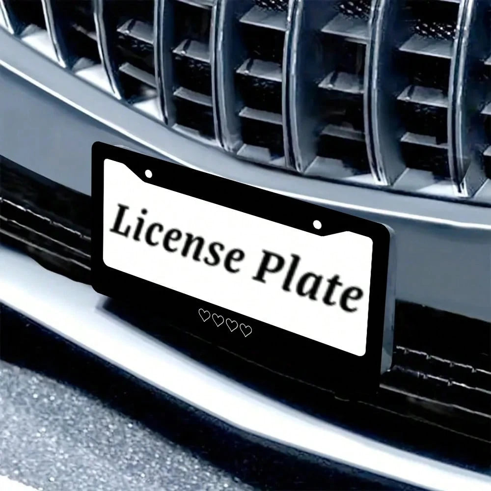 1PC,White Heart Style License Plate Prame Stainless Steel Rust-Proof Auto Parts License Plate Decorative Screws Fit Standard 2 Holes U.S. License Plate, 12.2x 6.3 Inch
