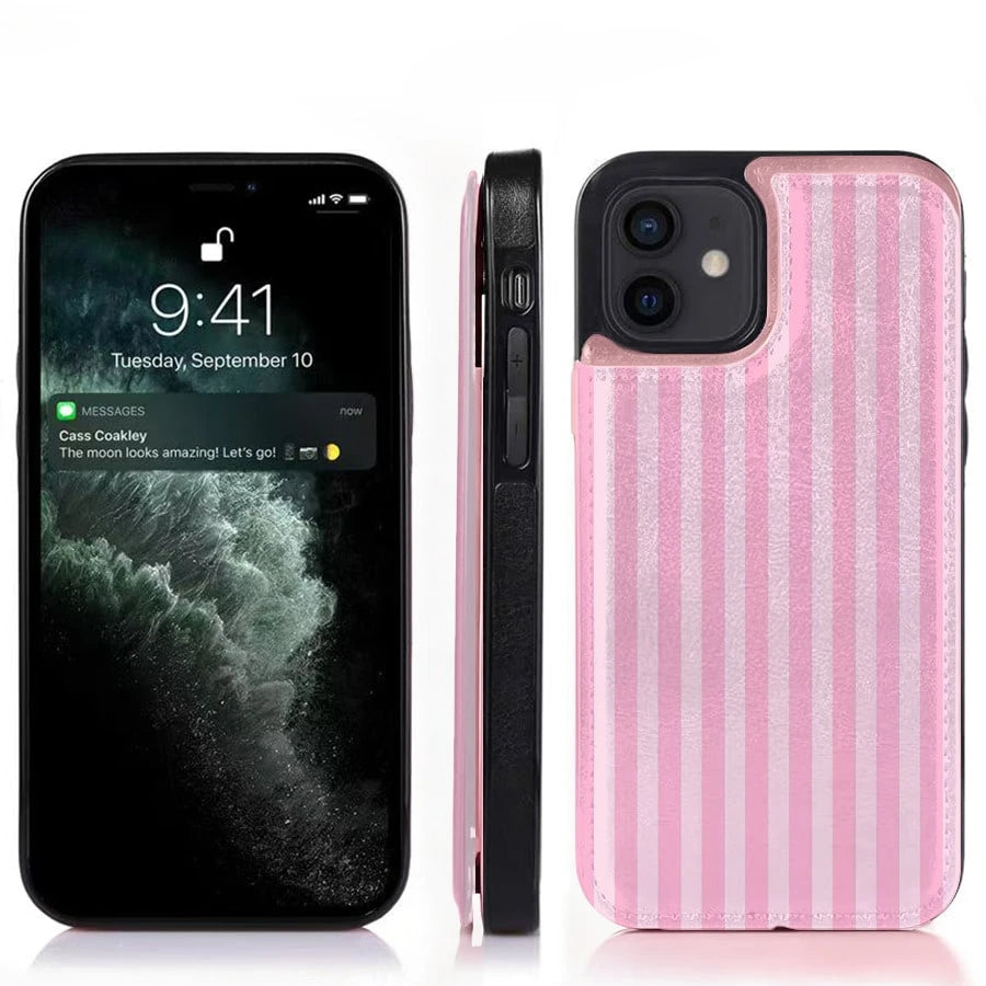 1pcs 12 Mobile Phone Case Leather Feels Warm, Flip Design Can Better Prevent Falling, Scratch, Super Magnetic Closure, Multi-Card Design With Wallet Function, Stylish And Lovely Pink Mobile Phone Ca