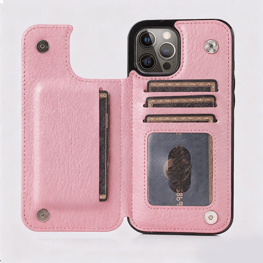 1pcs 12 Mobile Phone Case Leather Feels Warm, Flip Design Can Better Prevent Falling, Scratch, Super Magnetic Closure, Multi-Card Design With Wallet Function, Stylish And Lovely Pink Mobile Phone Ca