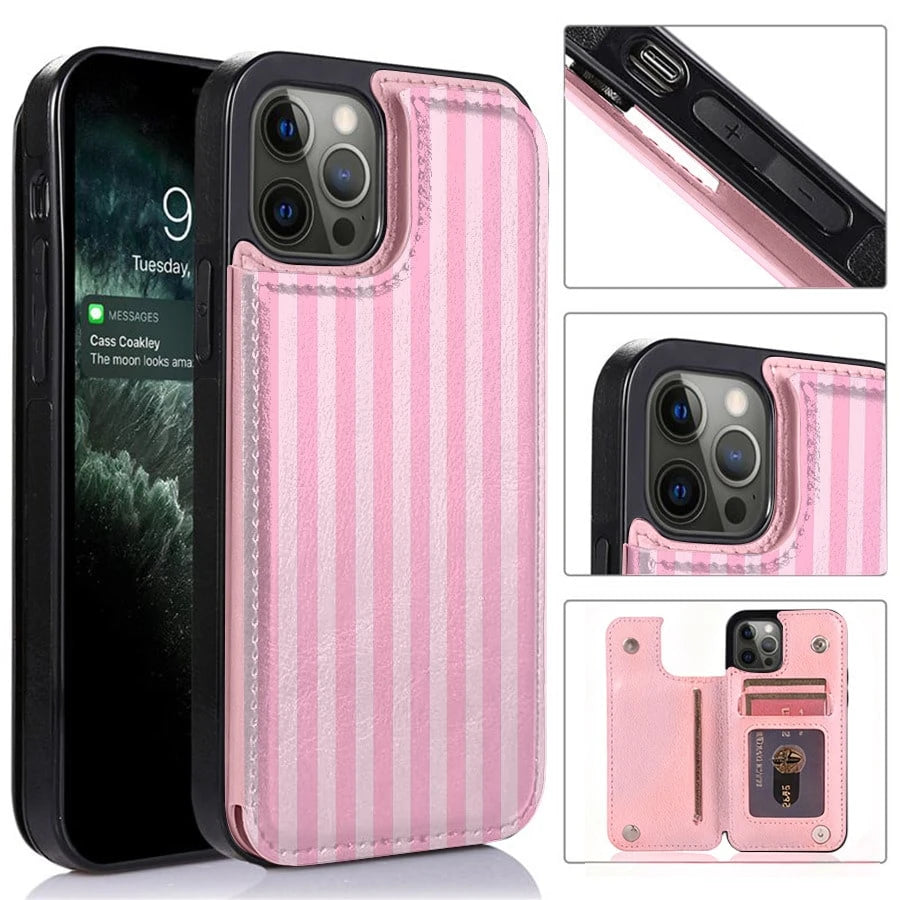 1pcs 12 Mobile Phone Case Leather Feels Warm, Flip Design Can Better Prevent Falling, Scratch, Super Magnetic Closure, Multi-Card Design With Wallet Function, Stylish And Lovely Pink Mobile Phone Ca