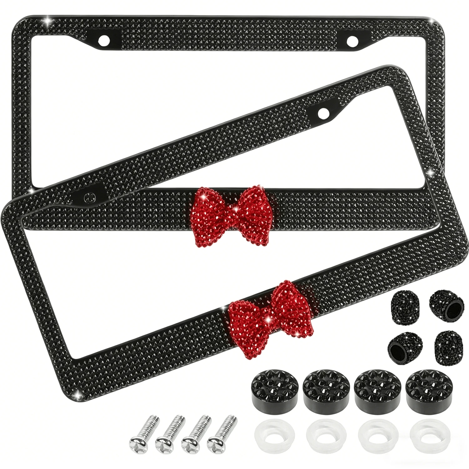 1PCS Bling License Plate Frame For Women, Rhinestone Bow Car License Plate Holder,Handmade Glitter Crystal Diamond Lincense Plate Cover