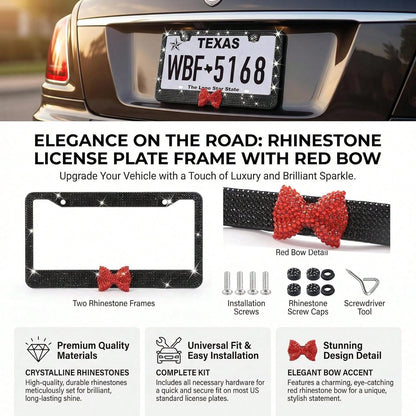 1PCS Bling License Plate Frame For Women, Rhinestone Bow Car License Plate Holder,Handmade Glitter Crystal Diamond Lincense Plate Cover